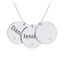 Engravable 3 Disc Pendant with Birthstone in 925 Sterling Silver with Peridot and Blue Topaz