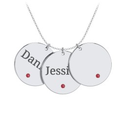 Engravable 3 Disc Pendant with Birthstone in 925 Sterling Silver with Garnet and Blue Topaz