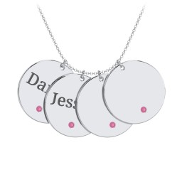 Engravable 4 Disc Pendant with Birthstone in 925 Sterling Silver with Ruby