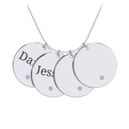 Engravable 4 Disc Pendant with Birthstone in 925 Sterling Silver with Amethyst