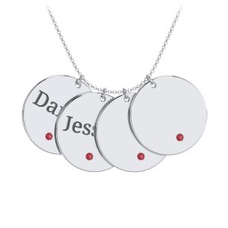 Engravable 4 Disc Pendant with Birthstone in 925 Sterling Silver with Garnet