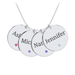 Engravable 4 Disc Pendant with Birthstone in 925 Sterling Silver with Ruby, Amethyst Premium Zirconia, Blue Sapphire, and Blue Topaz