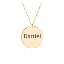 Engravable Disc Pendant with Birthstone in 18K Gold Plated Silver with Peridot, Amethyst Premium Zirconia, Blue Sapphire, and Blue Topaz