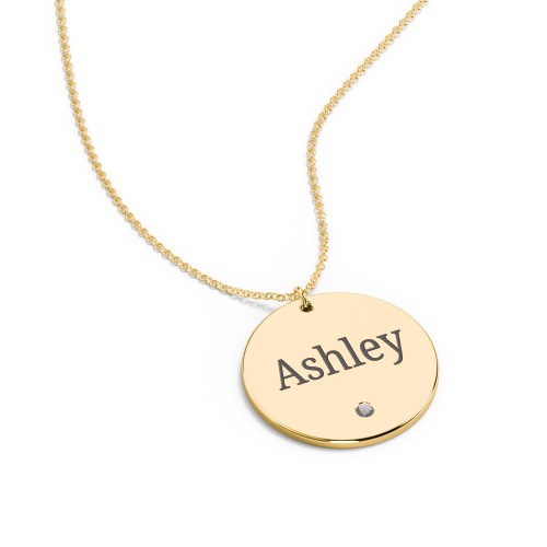 Engravable Disc Pendant with Birthstone – 18K Gold Plated Silver with Smokey Quartz