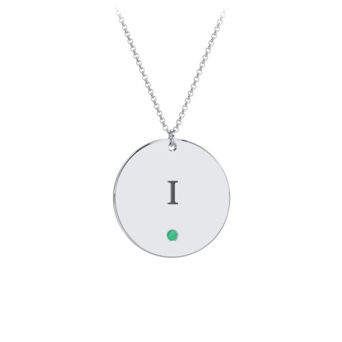 Engravable Disc Pendant with Birthstone – Sterling Silver with Emerald