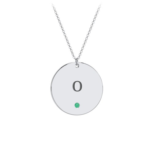 Engravable Disc Pendant with Birthstone – Sterling Silver with Emerald