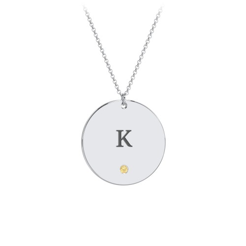 Engravable Disc Pendant with Birthstone – Sterling Silver with Citrine