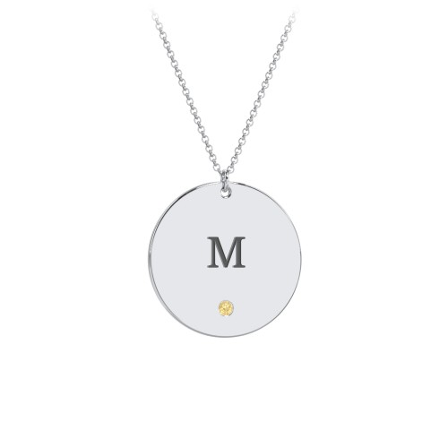 Engravable Disc Pendant with Birthstone – Sterling Silver with Citrine