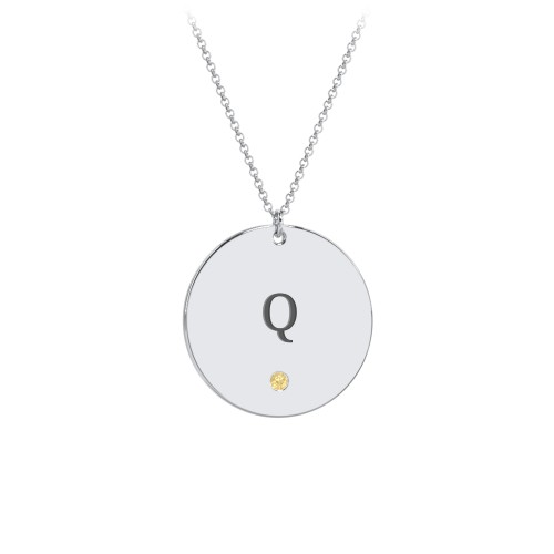 Engravable Disc Pendant with Birthstone – Sterling Silver with Citrine
