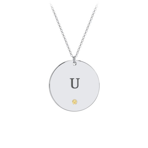Engravable Disc Pendant with Birthstone – Sterling Silver with Citrine