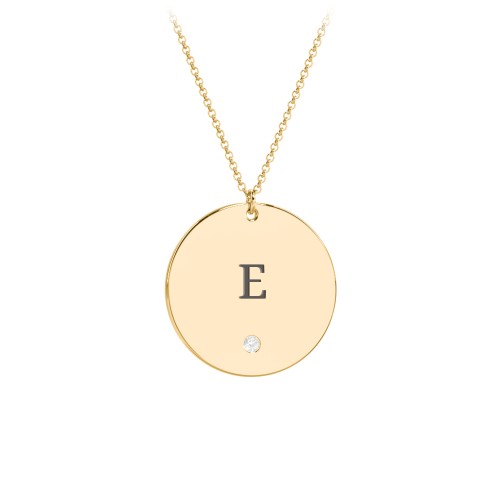 Engravable Disc Pendant with Birthstone – 10K Yellow Gold with Cubic Zirconia