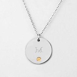 Birthstone M Initial Disc Pendant in 925 Sterling Silver with Citrine