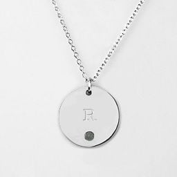 Birthstone R Initial Disc Pendant