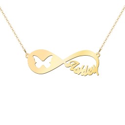 Pretty Wings Infinity Name Necklace in 10K Solid Yellow Gold