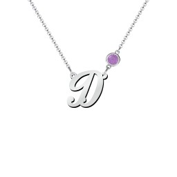 Initial Letter Necklace in 925 Sterling Silver with Amethyst