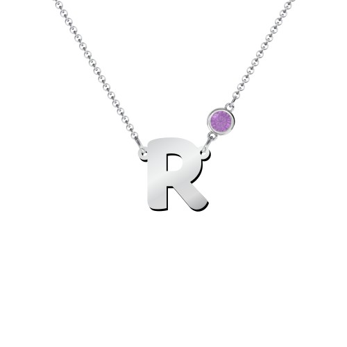 Initial Letter Necklace – Sterling Silver with Amethyst