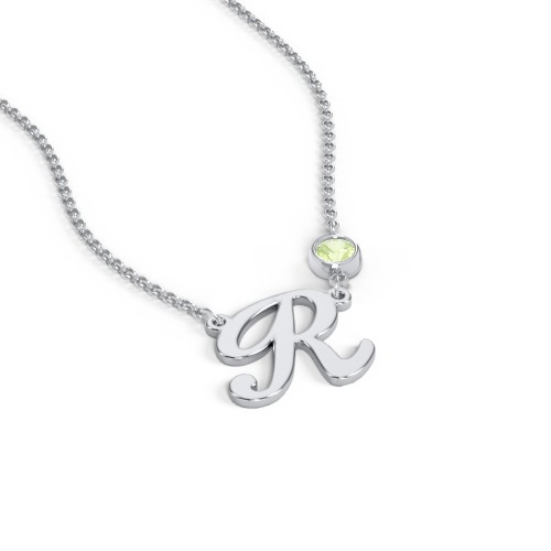 Initial Letter Necklace – Sterling Silver with Peridot