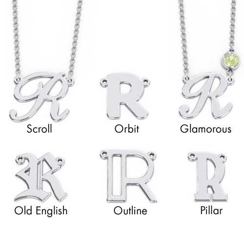 Initial Letter Necklace – Sterling Silver with Peridot