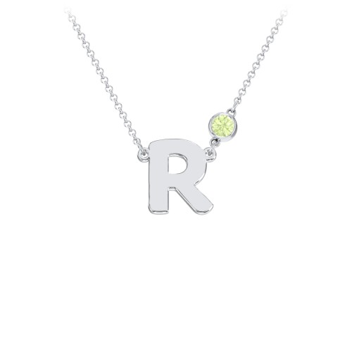 Initial Letter Necklace – Sterling Silver with Peridot