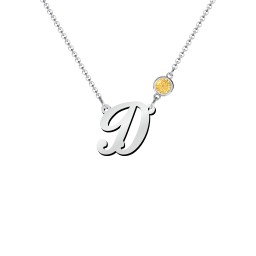 Initial Letter Necklace in 925 Sterling Silver with Citrine