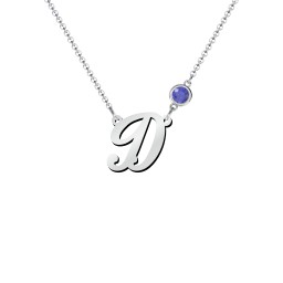 Initial Letter Necklace in 925 Sterling Silver with Blue Sapphire