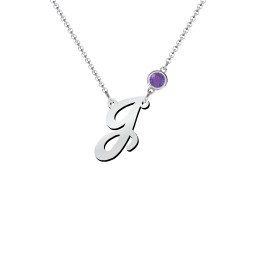 Initial Letter Necklace in 925 Sterling Silver with Amethyst