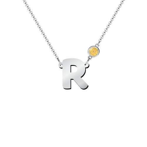 Initial Letter Necklace – Sterling Silver with Citrine