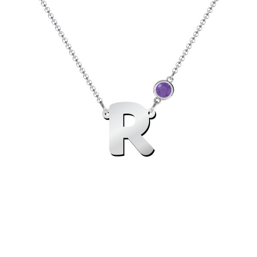 Initial Letter Necklace – Sterling Silver with Amethyst