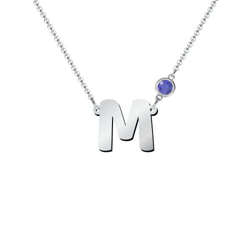 Initial Letter Necklace – Sterling Silver with Blue Sapphire