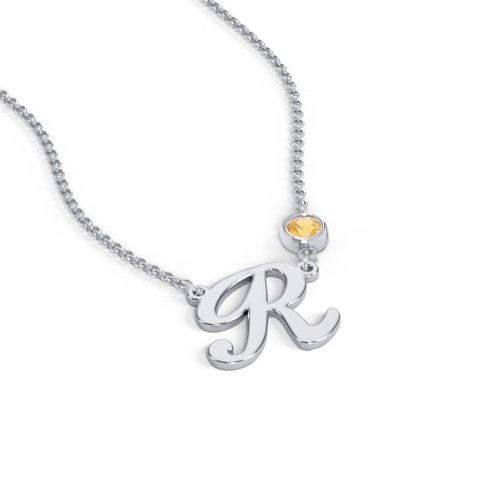 Initial Letter Necklace – Sterling Silver with Citrine