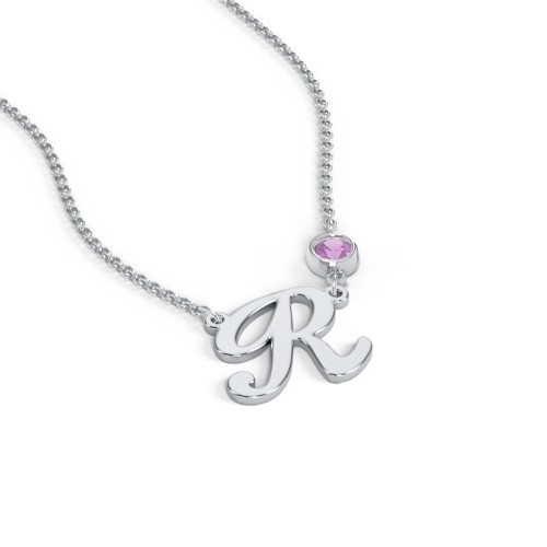 Initial Letter Necklace – Sterling Silver with Amethyst
