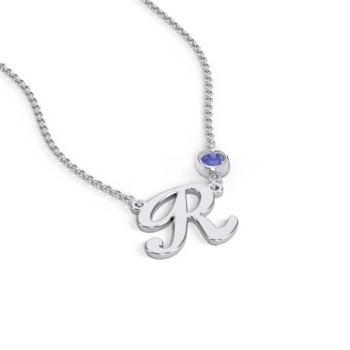 Initial Letter Necklace – Sterling Silver with Blue Sapphire