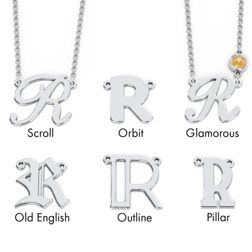 Initial Letter Necklace – Sterling Silver with Citrine