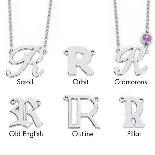 Initial Letter Necklace – Sterling Silver with Amethyst
