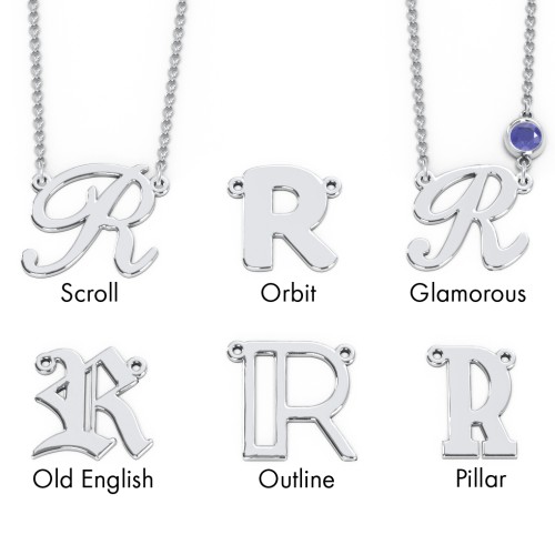 Initial Letter Necklace – Sterling Silver with Blue Sapphire