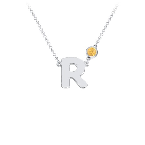 Initial Letter Necklace – Sterling Silver with Citrine
