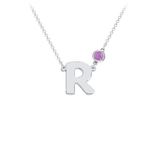 Initial Letter Necklace – Sterling Silver with Amethyst