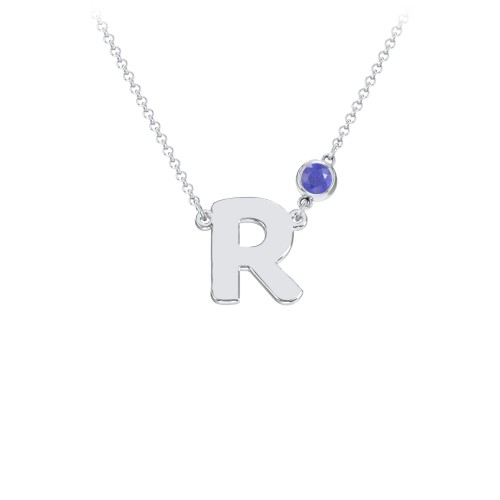 Initial Letter Necklace – Sterling Silver with Blue Sapphire