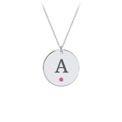 Birthstone Initial Disc Pendant – 18K Gold Plated Silver with Ruby