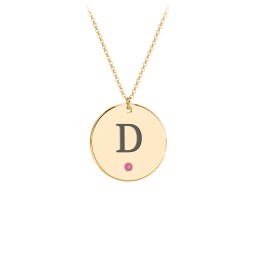 Birthstone Initial Disc Pendant in 18K Gold Plated Silver with Ruby, Amethyst Premium Zirconia, Blue Sapphire, and Blue Topaz