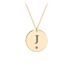 Birthstone Initial Disc Pendant in 18K Gold Plated Silver