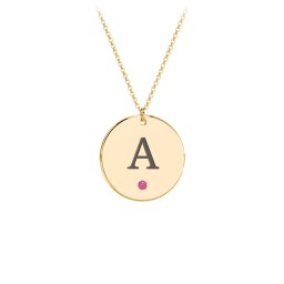 Birthstone Initial Disc Pendant in 18K Gold Plated Silver with Ruby, Amethyst Premium Zirconia, Blue Sapphire, and Blue Topaz
