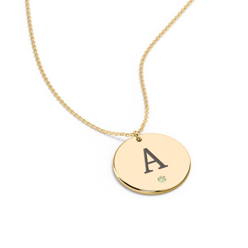 Birthstone Initial Disc Pendant – 18K Gold Plated Silver with Peridot