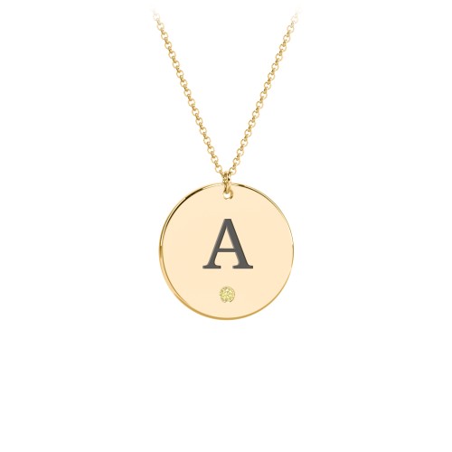 Birthstone Initial Disc Pendant – 18K Gold Plated Silver with Citrine