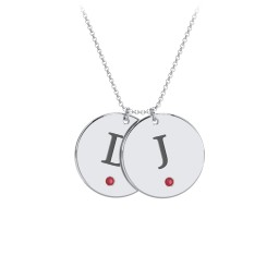 Birthstone Initial 2 Disc Pendant in 925 Sterling Silver with Garnet, Blue Sapphire, and Blue Topaz