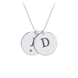 Birthstone Initial 2 Disc Pendant in 925 Sterling Silver with Amethyst, Cubic Zirconia, Blue Sapphire, and Blue Topaz