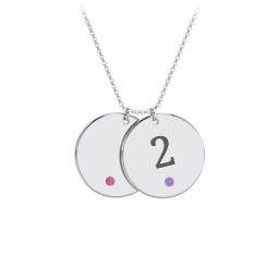 Birthstone Initial 2 Disc Pendant in 925 Sterling Silver with Ruby, Amethyst Premium Zirconia, Blue Sapphire, and Blue Topaz