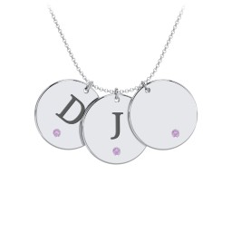 Birthstone Initial 3 Disc Pendant in 925 Sterling Silver with Amethyst and Blue Topaz