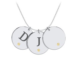 Birthstone Initial 3 Disc Pendant in 925 Sterling Silver with Citrine and Blue Topaz