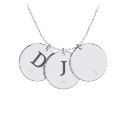 Birthstone Initial 3 Disc Pendant in 925 Sterling Silver with Peridot and Blue Topaz